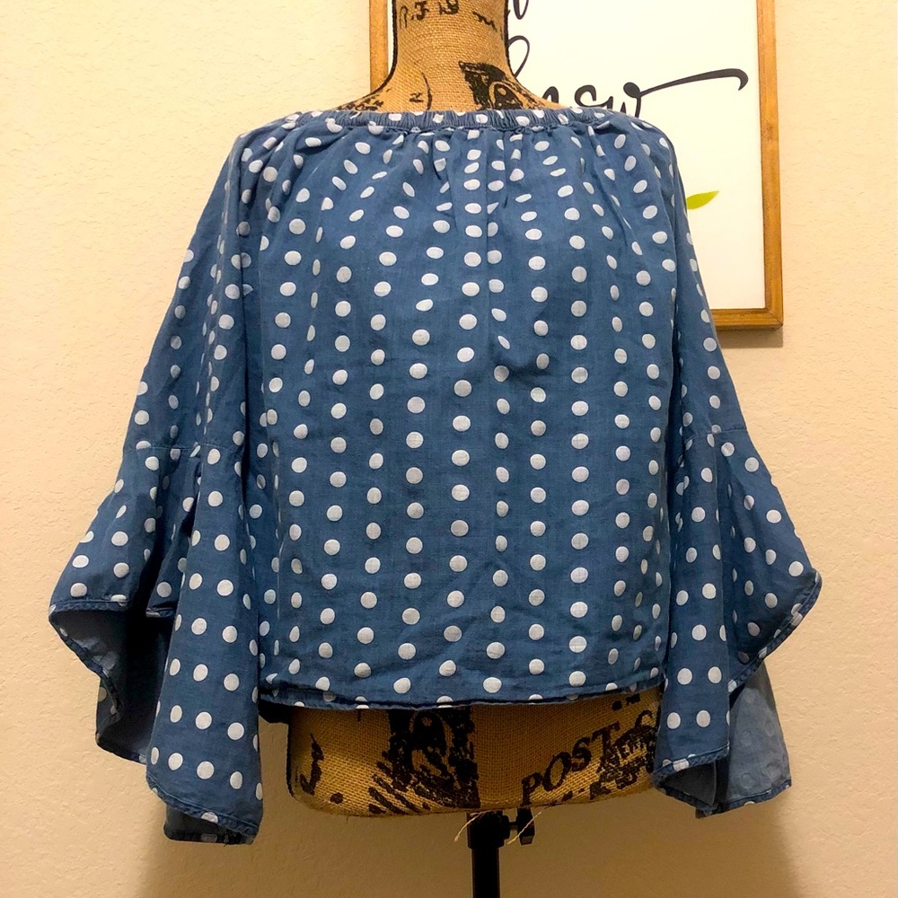 Plus size 2x polka dot flare detail off shoulder